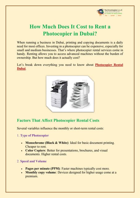 How Much Does It Cost to Rent a Photocopier in Dubai? | PDF